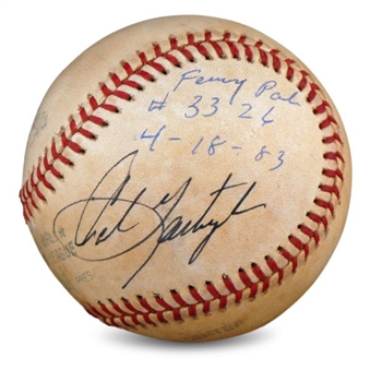 1983 Carl Yastrzemski Hit #3326 Game Used and Signed/Inscribed Baseball (MEARS)